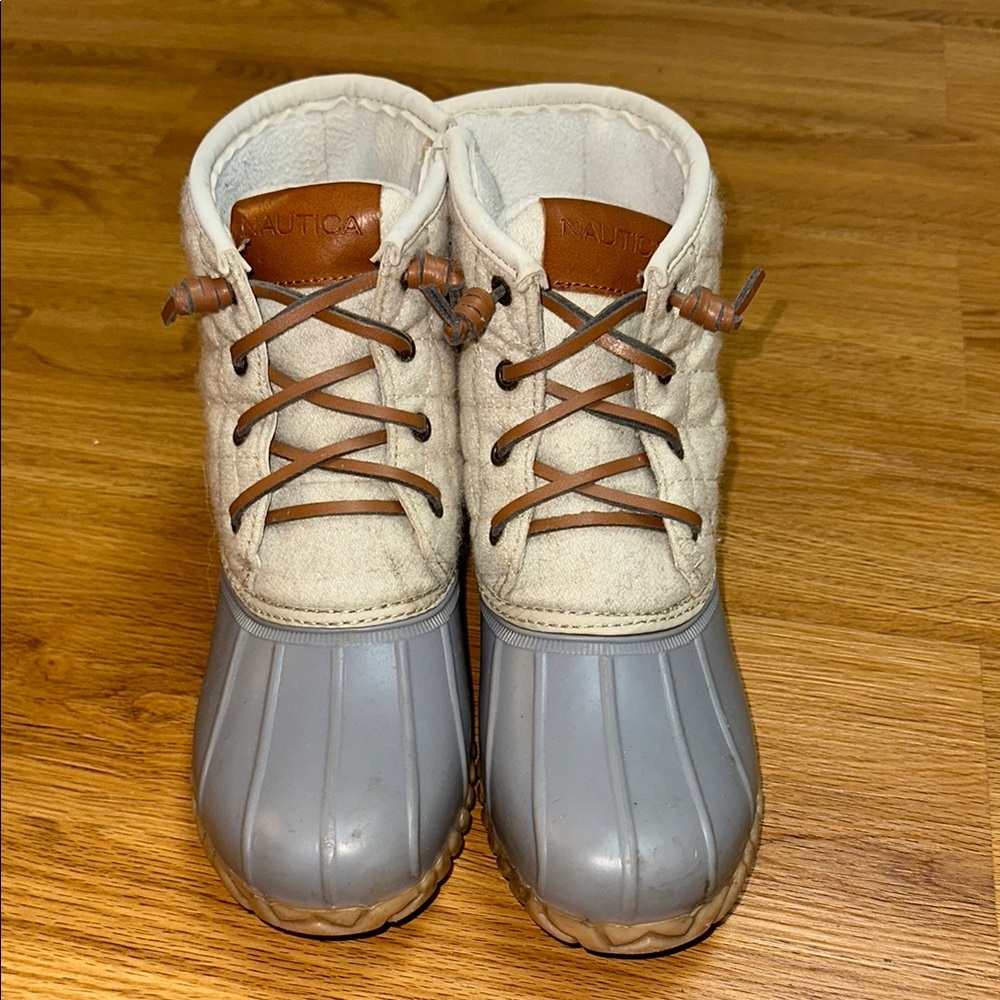 Nautica Gray and Tan Duck Boots